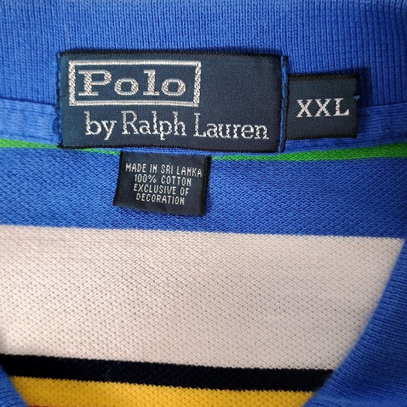 Vtg 90's Polo Ralph Lauren Men's XXL Multi-Color Striped Short Sleeve Polo Shirt - Picture 6 of 9